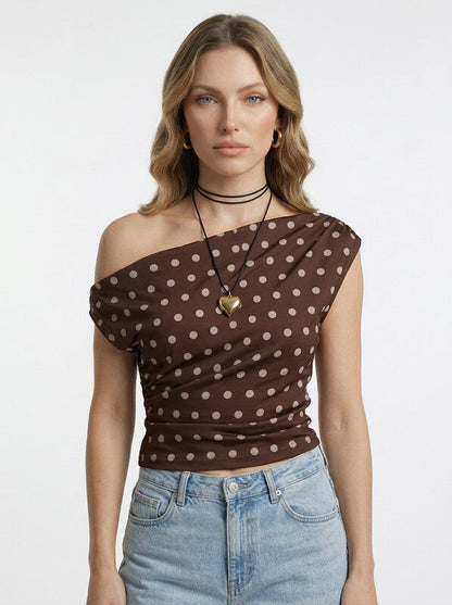 Women's Off Shoulder Asymmetric Ruched Cropped Top