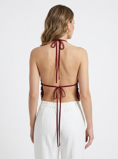 Women's Sequin Backless Halter Crop Top