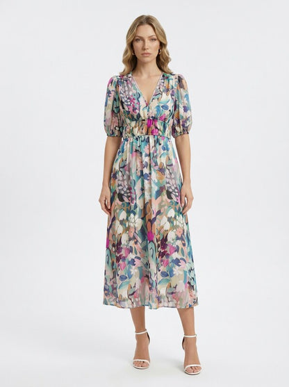 Flowing Summer Midi Dress With Floral Print