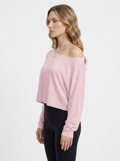 Women's Minimalist Batwing Sleeve Cold Shoulder Crop Blouse