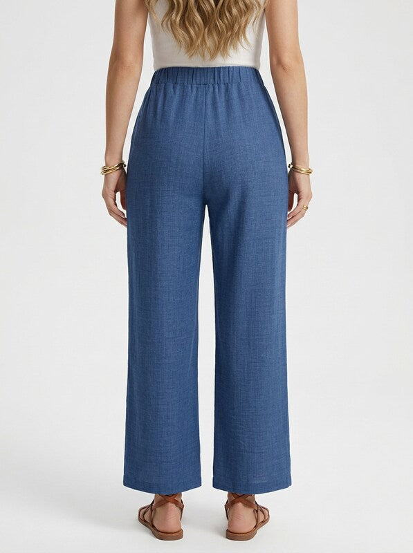 Women's Linen Blend Wide Leg Pants With Lace Hem