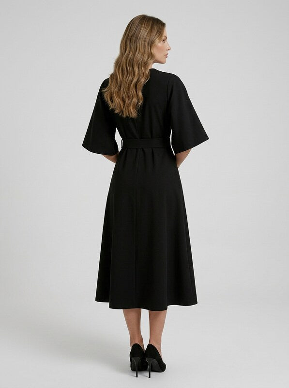 Crew Neck Tailored Midi Dress