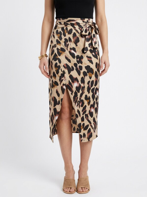 Leopard Print Midi Skirt with Side Slit