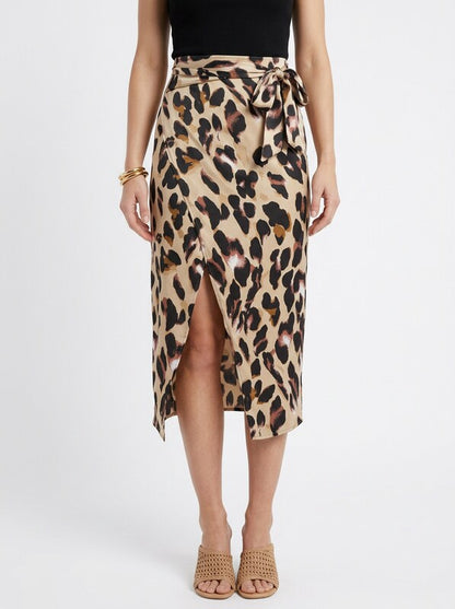 Leopard Print Midi Skirt with Side Slit