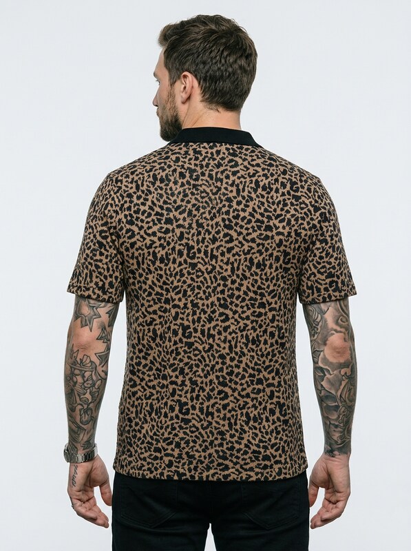 Men’s Leopard Print Short Sleeve Polo Shirt with Bold Modern Design