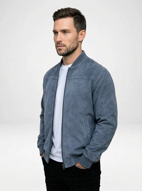 Men’s Suede Zip-Up Bomber Jacket