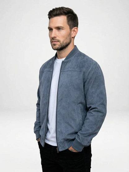 Men’s Suede Zip-Up Bomber Jacket