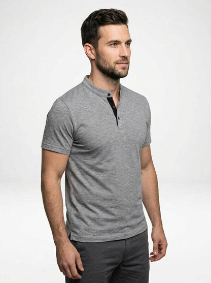 Men’s Casual Short-Sleeve Polo with Stand Collar