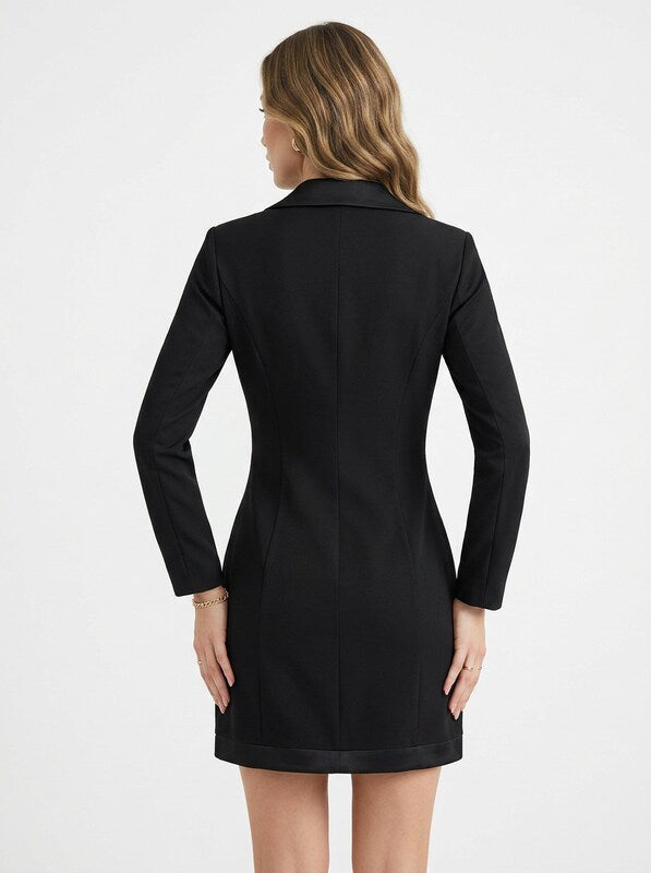 Gold Button Zipper Notched Collar Blazer Mini Dress