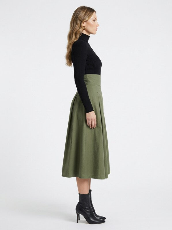Pleated Midi Skirt with Back Tie Detail