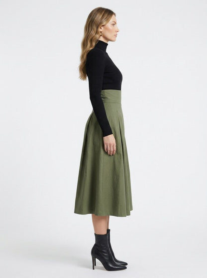 Pleated Midi Skirt with Back Tie Detail