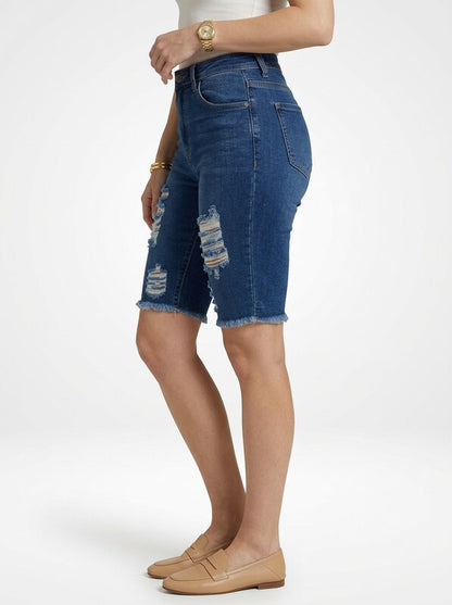 Women’s Fitted Denim Jeans Bermuda Shorts Distressed Design