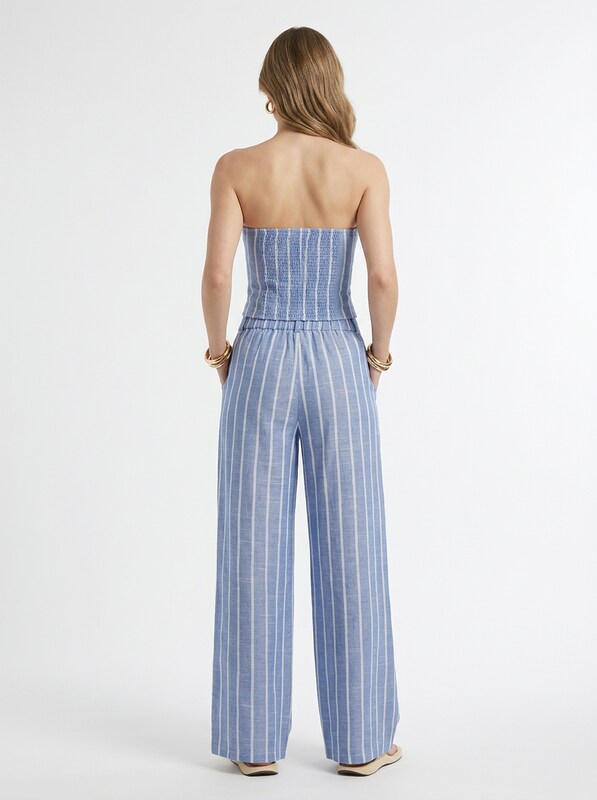 Striped Bandeau Top & Wide Leg Pants 2 Piece Set