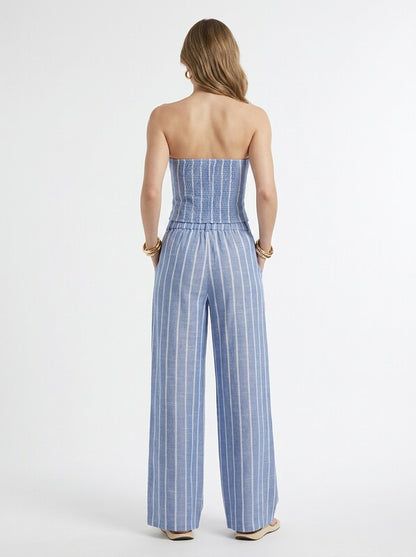 Striped Bandeau Top & Wide Leg Pants 2 Piece Set