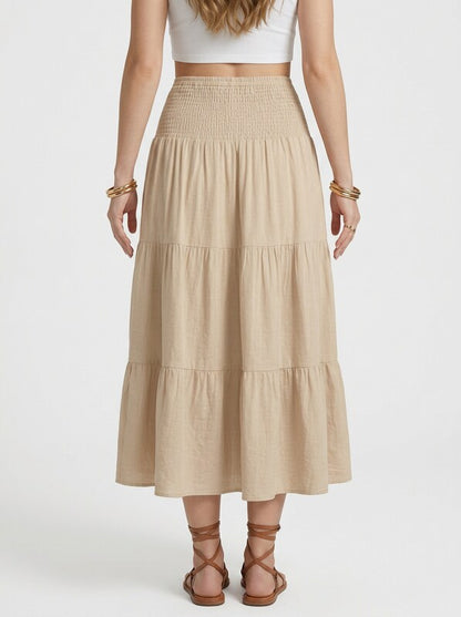 Tiered Drawstring Waist Midi Skirt