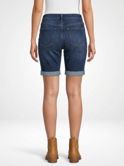 Mid-Rise Stretch Denim Jeans Shorts for Women Knee Length