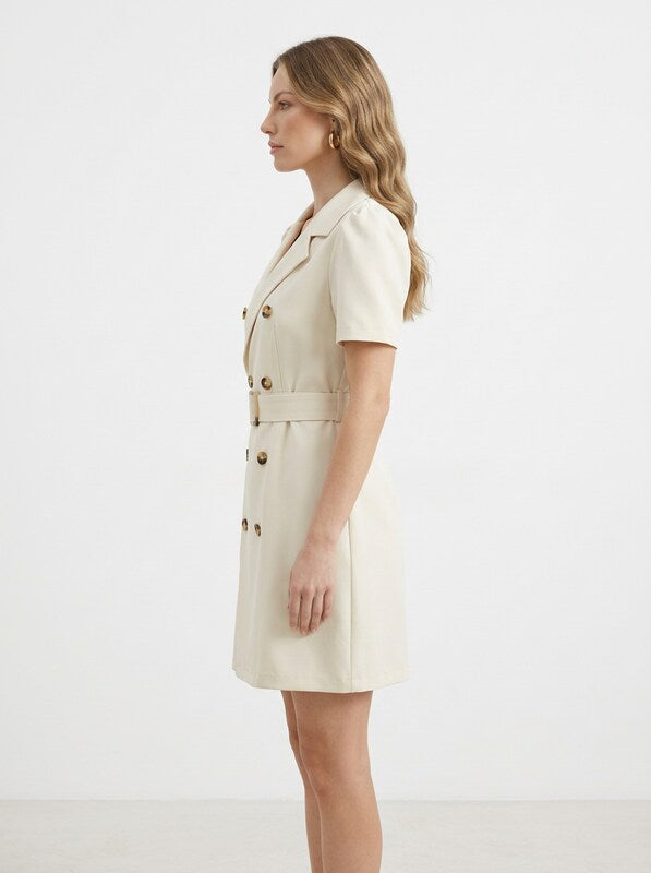 Double Breasted Belted Puff Sleeve Blazer Dress