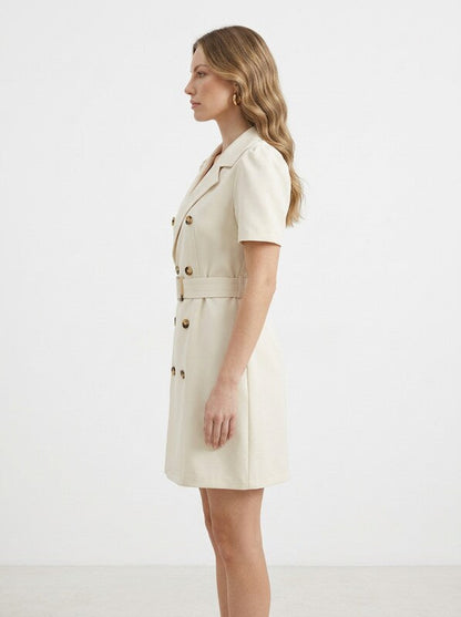 Double Breasted Belted Puff Sleeve Blazer Dress