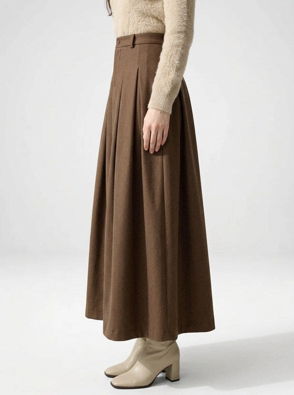 Pleated Maxi Skirt A Line Silhouette