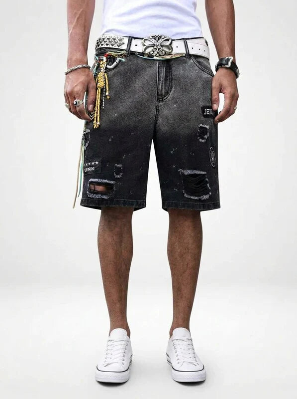 Men’s Loose Cut Denim Jeans Shorts Graphic Style