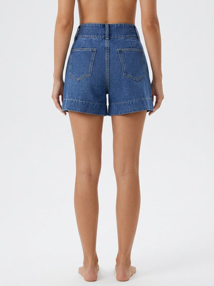 Wide Leg Denim Jeans Shorts for Women Mid-Rise Fit