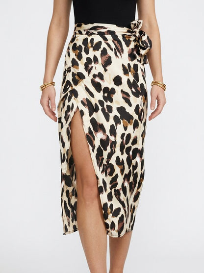 Leopard Print Midi Skirt with Side Slit