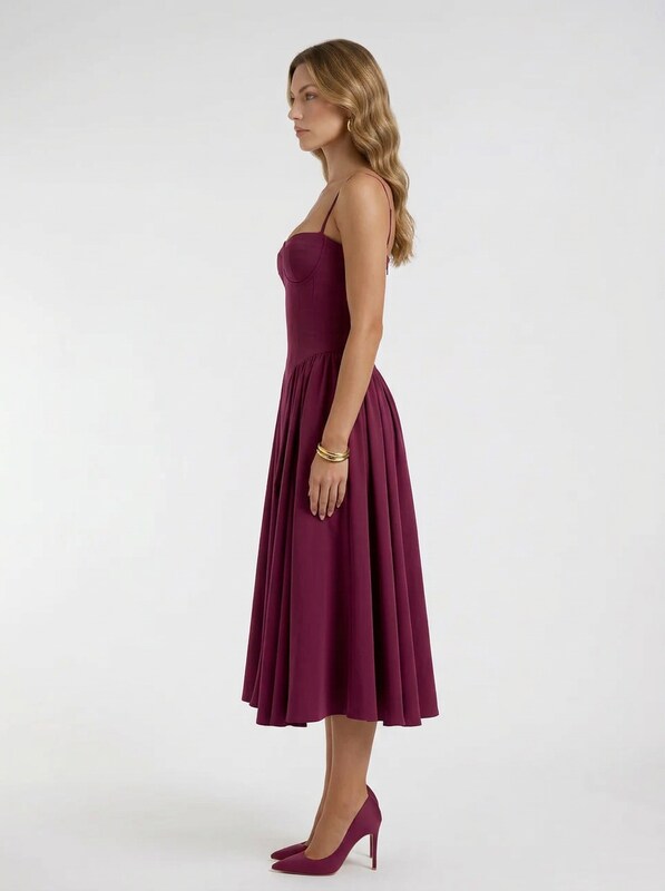 Odette Cute Corset Cocktail Midi Dress