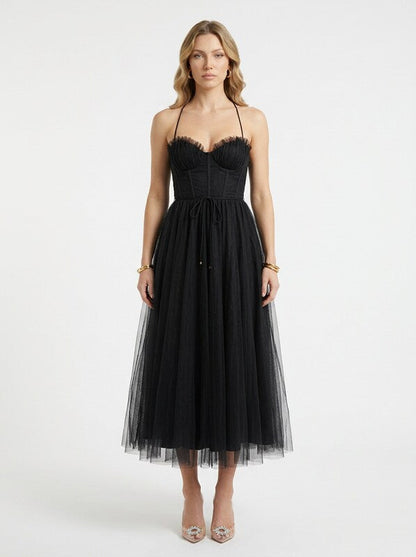 Corset Bodice Chiffon Midi Dress