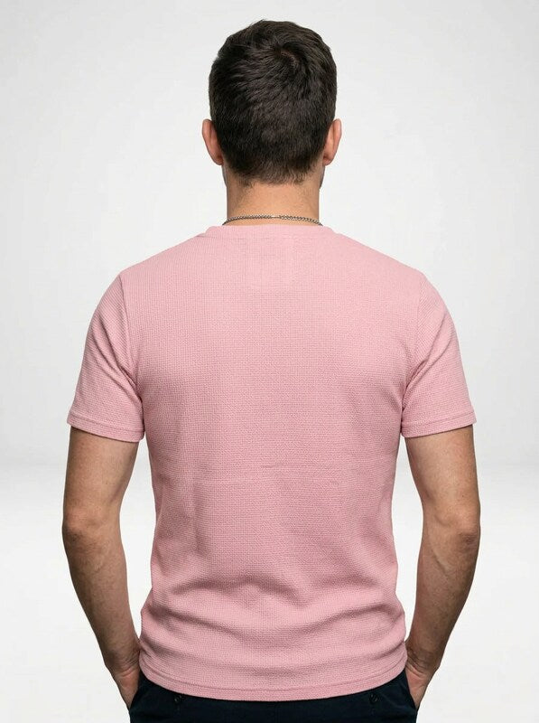 Men’s Short Sleeve Henley Tee Featuring Notched Collar and Button Accents