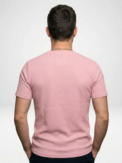 Men’s Short Sleeve Henley Tee Featuring Notched Collar and Button Accents