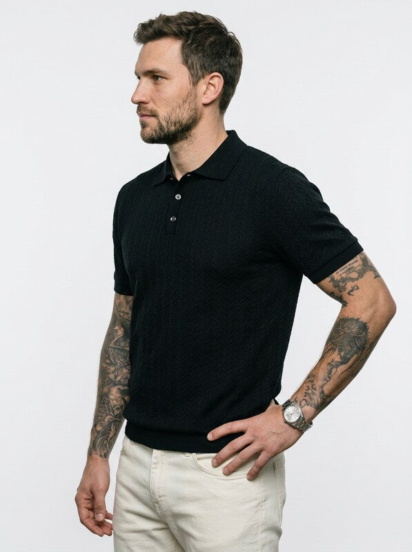 Men’s Textured Short Sleeve Stylish Polo Shirt