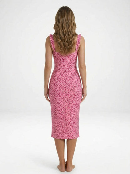 Summer Floral Printed Ruffle Strap Midi Dress