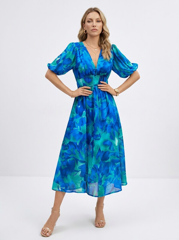 Flowing Summer Midi Dress With Floral Print