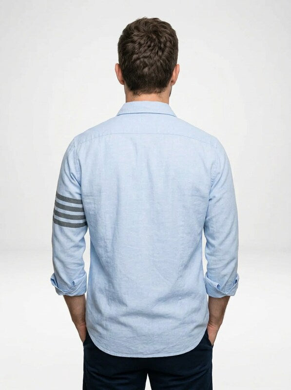 Men’s Lightweight Linen Stripe Sleeve Button Down Shirt