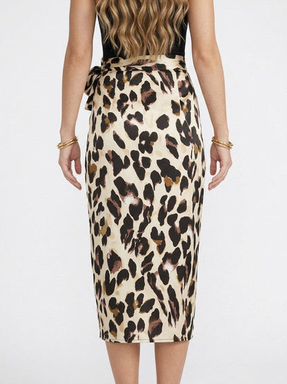 Leopard Print Midi Skirt with Side Slit