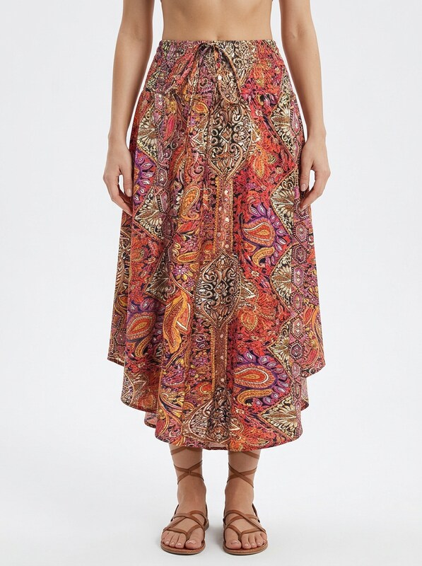 Paisley Print Asymmetric Maxi Skirt