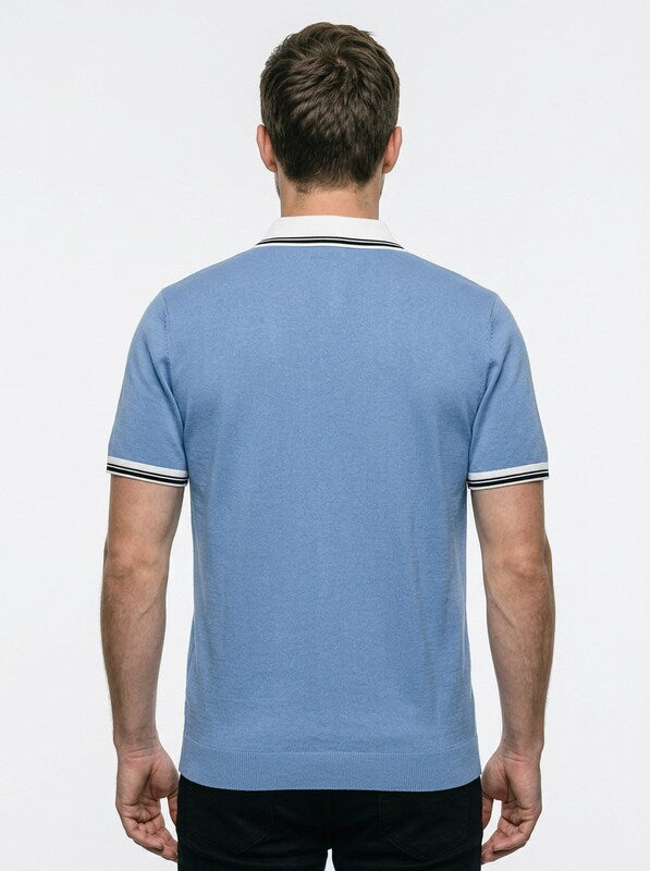 Men’s Short Sleeve Knit Polo Shirt with Colorblock Design