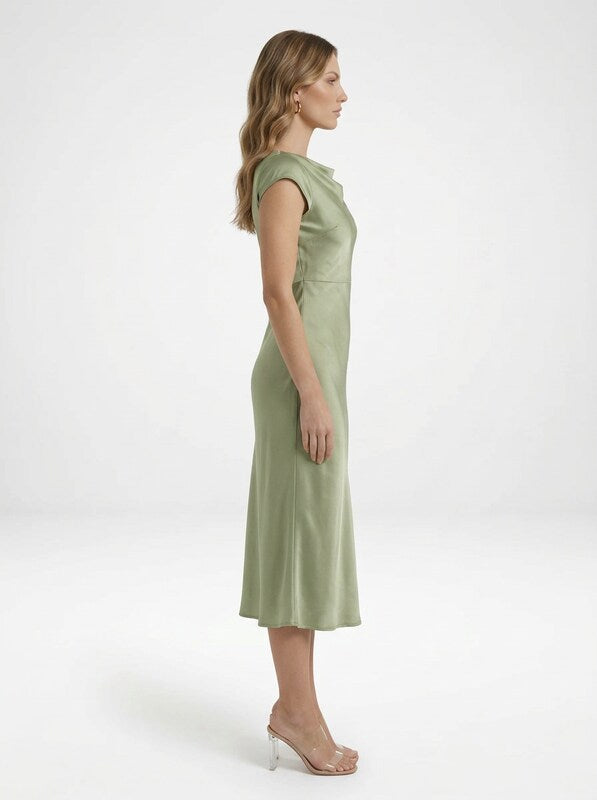 Cap Sleeve Satin Midi Cocktail Dress