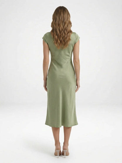 Cap Sleeve Satin Midi Cocktail Dress