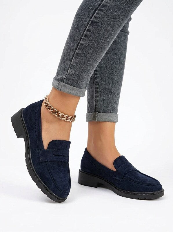 Women's Black Minimalist Round Toe Penny Loafers