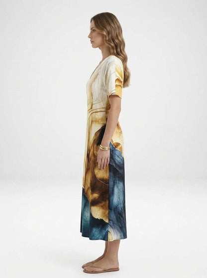 V-Neck Floral Beach Summer Midi Dress
