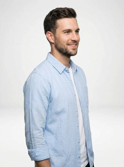 Men’s Lightweight Linen Stripe Sleeve Button Down Shirt