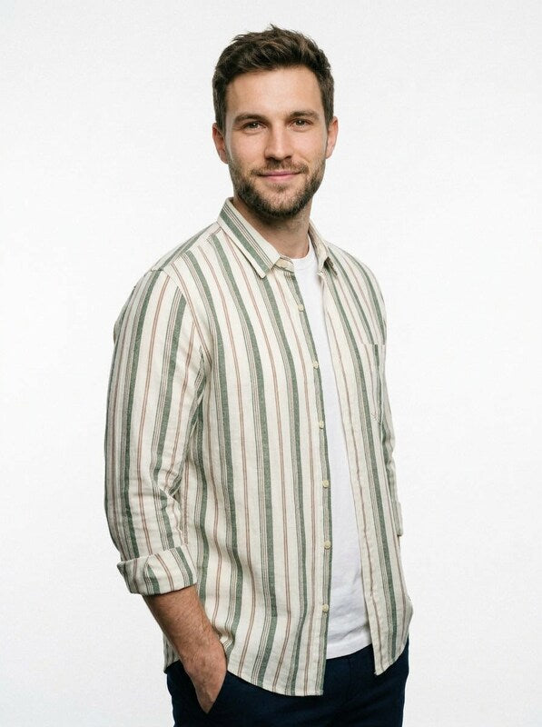Men’s Lightweight Linen Stripe Button Down Shirt