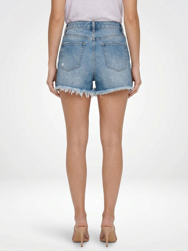 Front Button Denim Jeans Shorts for Women Frayed Hem Design