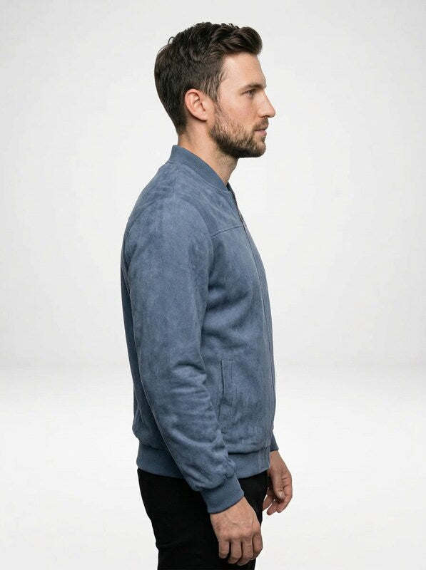 Men’s Suede Fleece Zip-Up Bomber Jacket