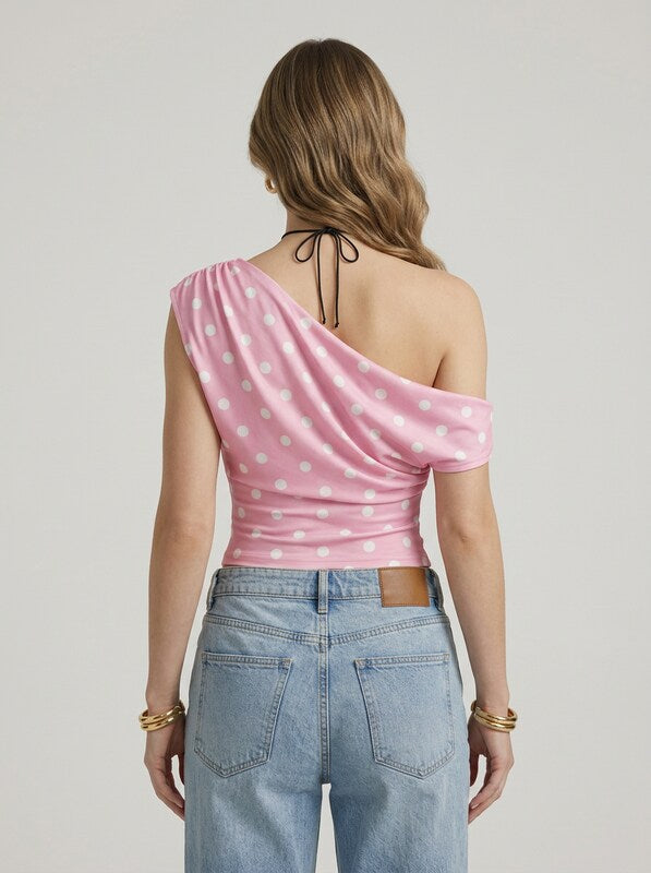 Women's Off Shoulder Asymmetric Ruched Cropped Top