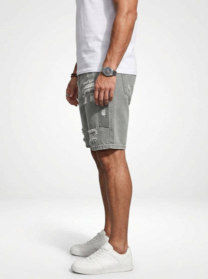 Men’s Distressed Denim Jeans Shorts Straight Cut