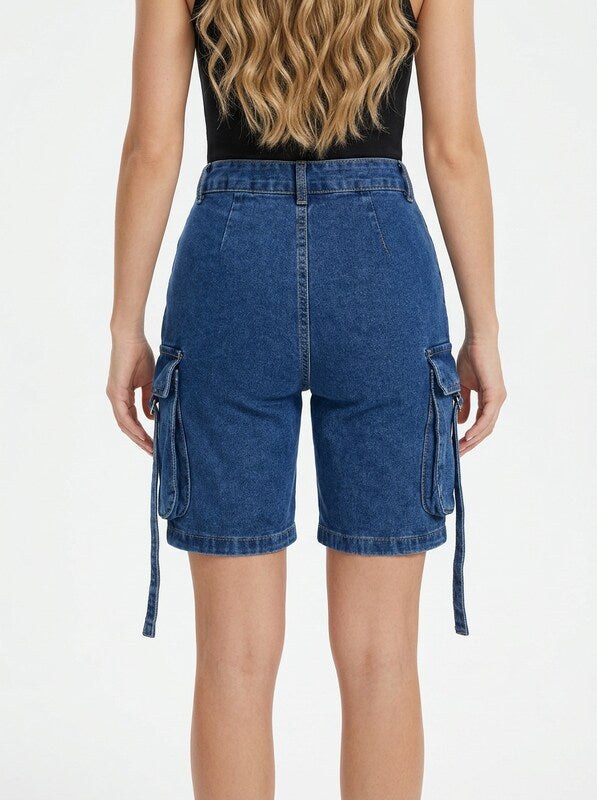 Women’s Loose Fit Denim Jeans Cargo Shorts Knee Length
