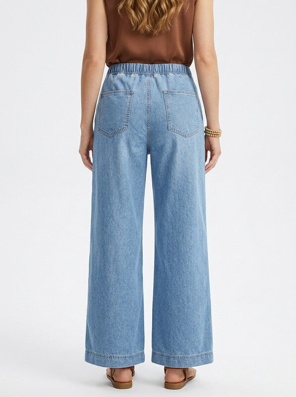 Women's Drawstring Waist Wide Leg Jeans