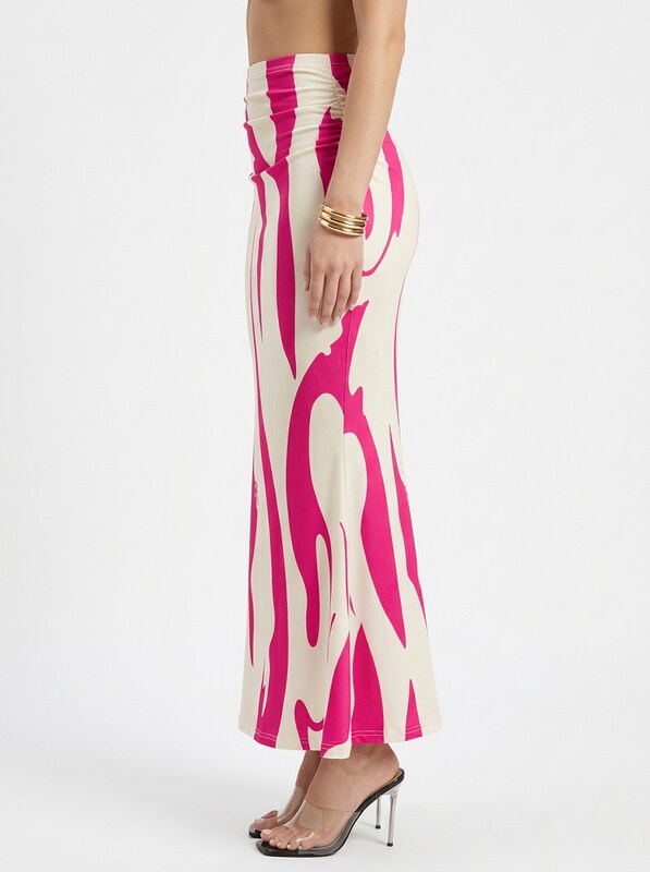 Printed Pleated Ruched Maxi Skirt